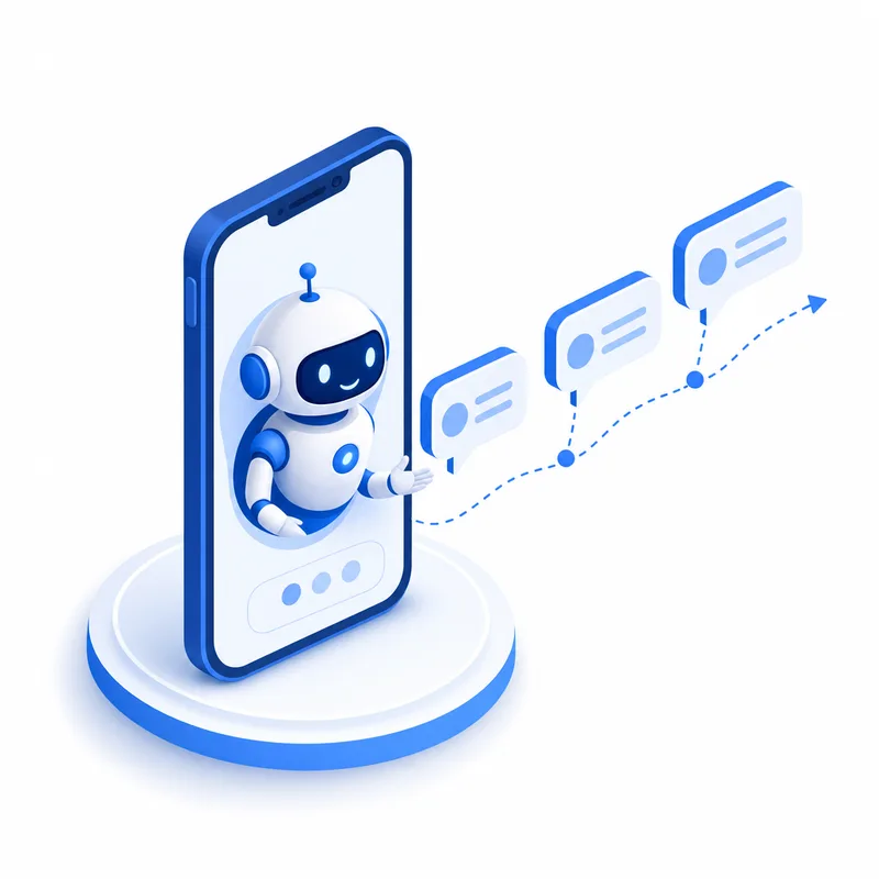 TapWriterのステップLINE配信のイメージイラスト。AIロボットが順番どおりにメッセージを届ける様子